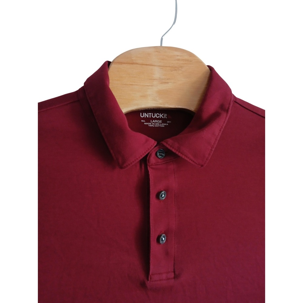 UntuckIt Damaschino Long-Sleeve Casual Polo Maroon Mens Large